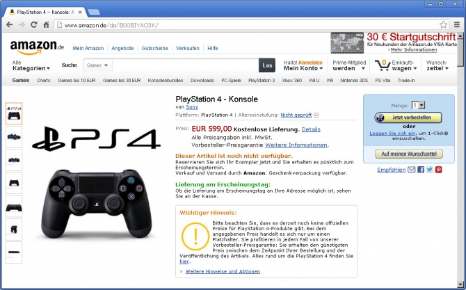 PS4も7万円超でドイツAmazonに登録される